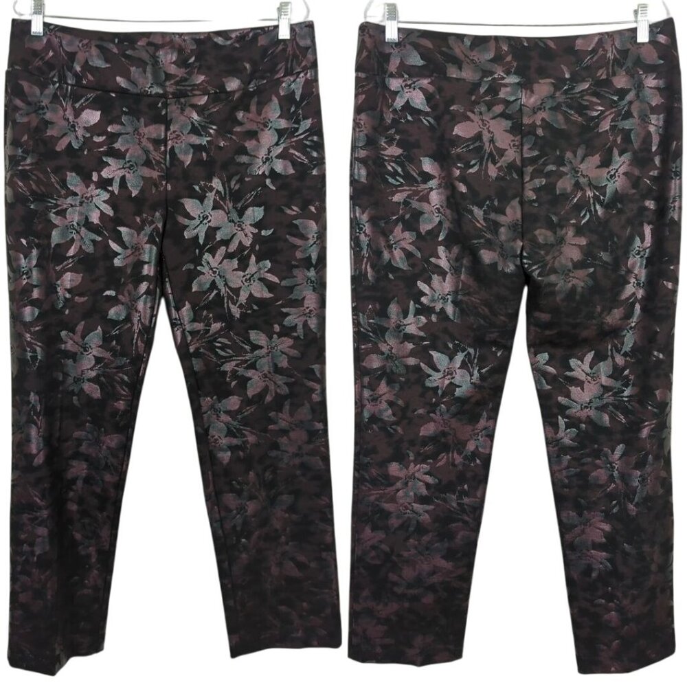 Soft Surroundings Leggings Pull-on Pants 14p burgundy‎ shimmer Floral black pink